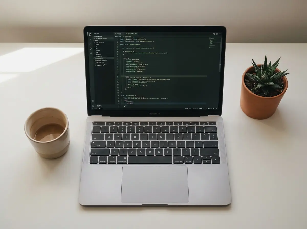 Entwickler-Arbeitsplatz mit Code-Editor und Werkzeugen
